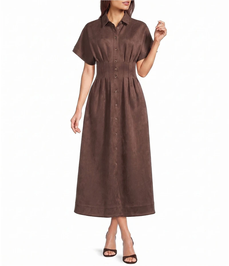 Gibson & Latimer Suede Collar Neck Short Sleeve Dress