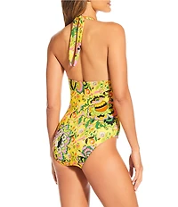 Gibson & Latimer Summer Flavor Wide Band V-Neck Halter One Piece Swimsuit