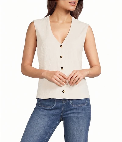 Gibson & Latimer Textured V-Neck Sleeveless Knit Button Front Vest