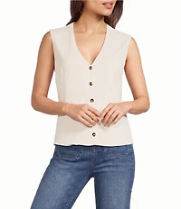 Gibson & Latimer Textured V-Neck Sleeveless Knit Button Front Vest