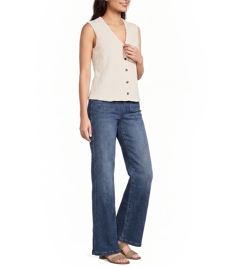 Gibson & Latimer Textured V-Neck Sleeveless Knit Button Front Vest