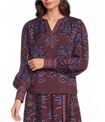 Gibson & Latimer V-Neck Long Puff Sleeve Blouse