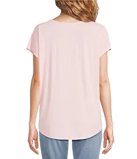 Gibson & Latimer Knit V-Neck Dropped Short Sleeve Shell Shirttail Tee Shirt