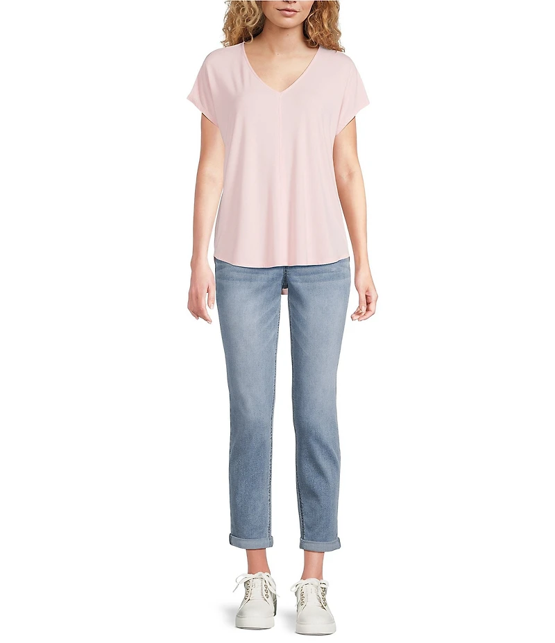 Gibson & Latimer Knit V-Neck Dropped Short Sleeve Shell Shirttail Tee Shirt