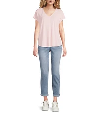 Gibson & Latimer Knit V-Neck Dropped Short Sleeve Shell Shirttail Tee Shirt