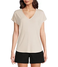 Gibson & Latimer Knit V-Neck Dropped Short Sleeve Shell Shirttail Tee Shirt