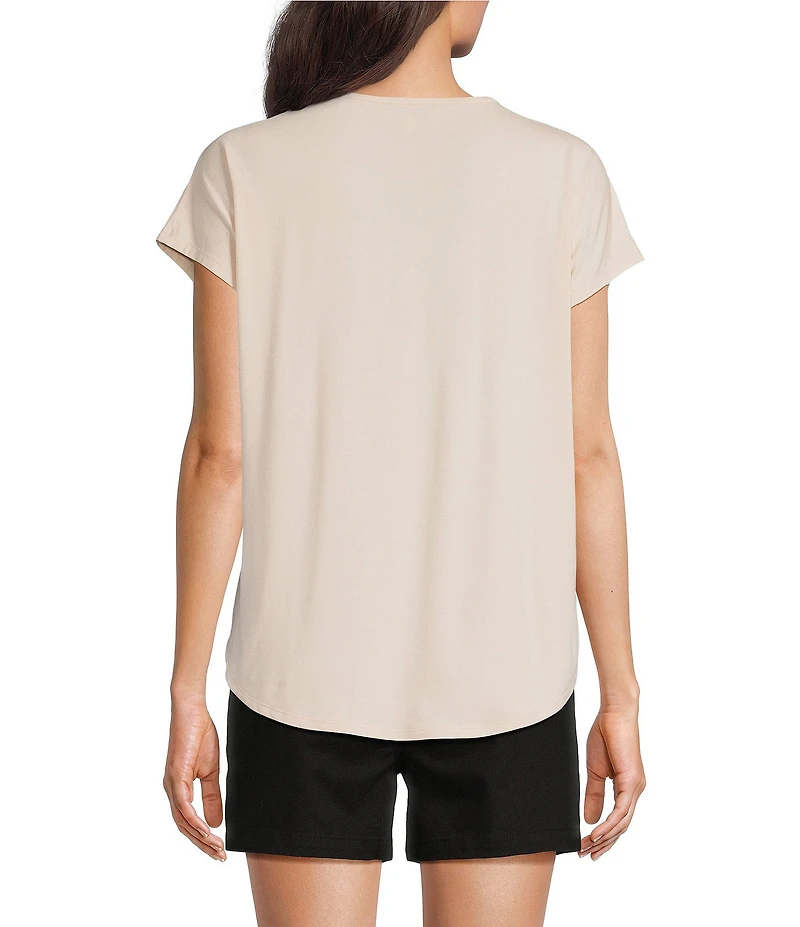 Gibson & Latimer Knit V-Neck Dropped Short Sleeve Shell Shirttail Tee Shirt