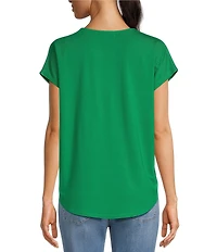 Gibson & Latimer Knit V-Neck Dropped Short Sleeve Shell Shirttail Tee Shirt