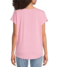 Gibson & Latimer Knit V-Neck Dropped Short Sleeve Shell Shirttail Tee Shirt