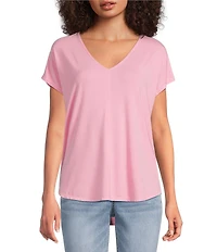 Gibson & Latimer Knit V-Neck Dropped Short Sleeve Shell Shirttail Tee Shirt