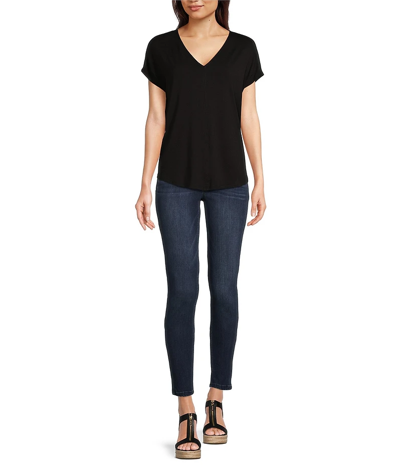 Gibson & Latimer Knit V-Neck Dropped Short Sleeve Shell Shirttail Tee Shirt