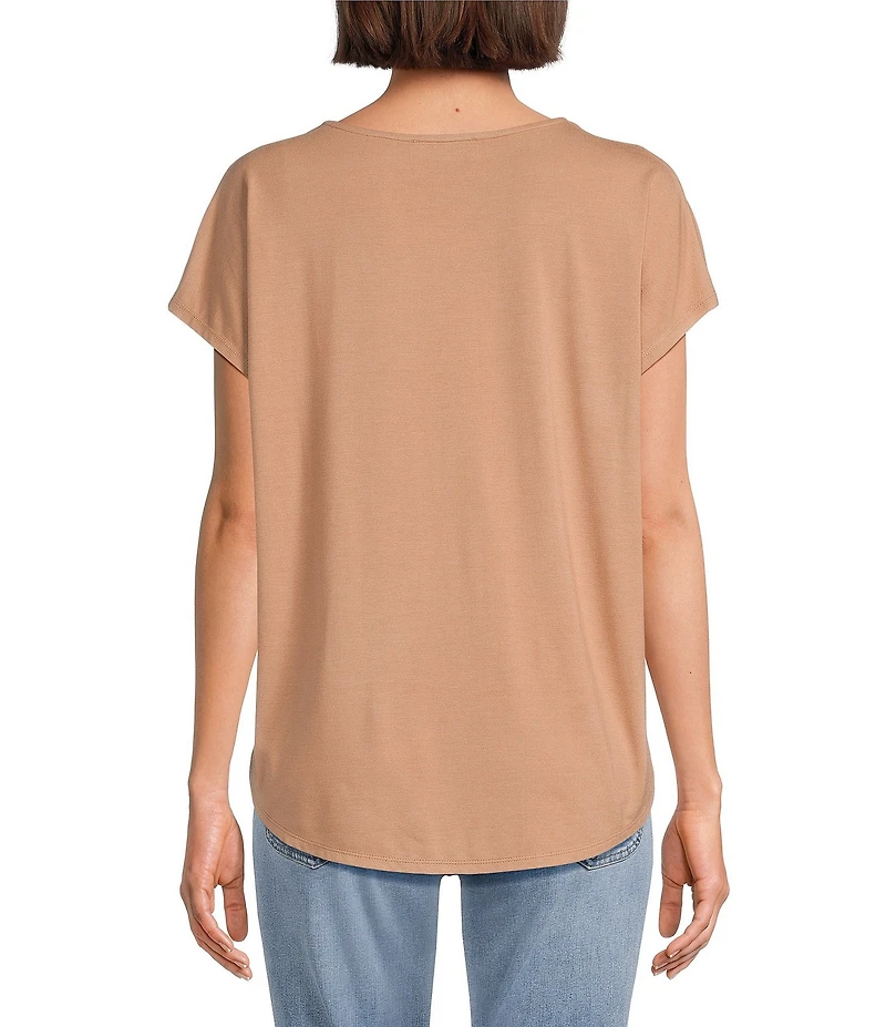 Gibson & Latimer Knit V-Neck Dropped Short Sleeve Shell Shirttail Tee Shirt