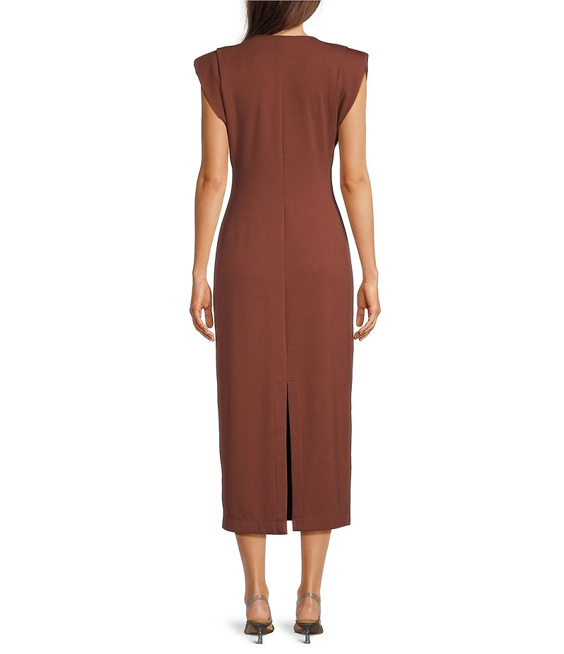 Gibson & Latimer V-Neck Sleeveless Ruched Knit Midi Dress