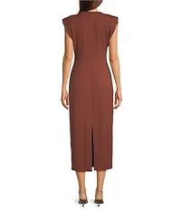 Gibson & Latimer V-Neck Sleeveless Ruched Knit Midi Dress