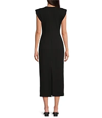 Gibson & Latimer V-Neck Sleeveless Ruched Knit Midi Dress