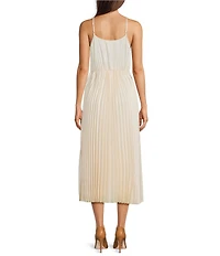 Gibson & Latimer Wool Blend Knit Crew Neck Dropped Long Sleeve Sweater Top Pleated Shift Midi Twofer Dress