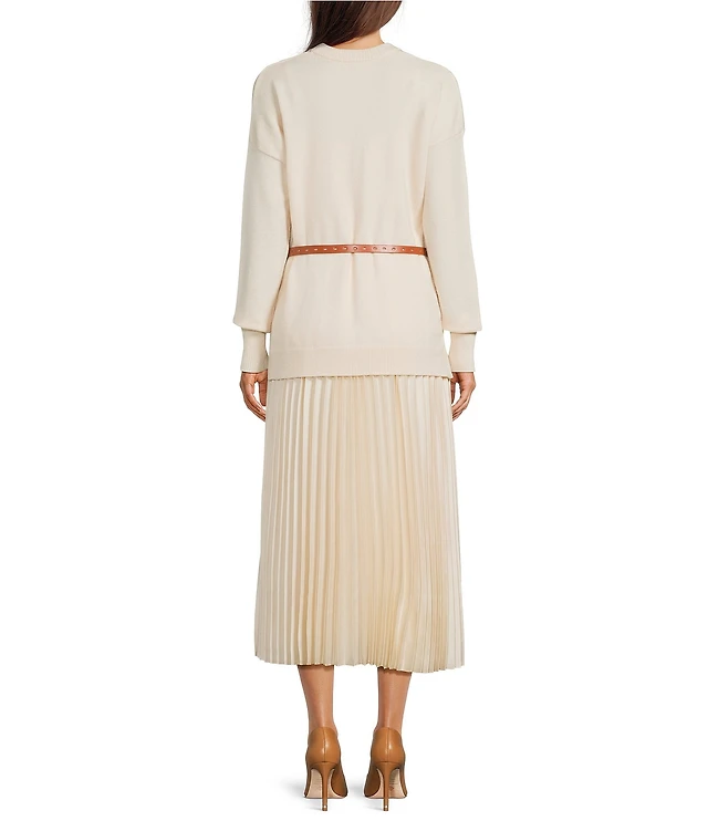 long-sleeve pleated twofer sweater midi dress Buy Anthropologie Black Maeve Long-Sleeve Twofer Cardigan Midi Dress from Next USA