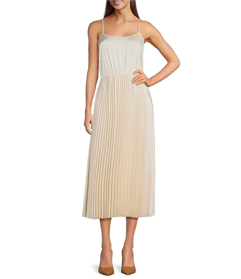 Gibson & Latimer Wool Blend Knit Crew Neck Dropped Long Sleeve Sweater Top Pleated Shift Midi Twofer Dress