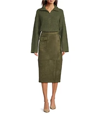 Gibson & Latimer Wool Blend Knit Mock Quarter Zip Dropped Long Wide Sleeve Pullover Sweater