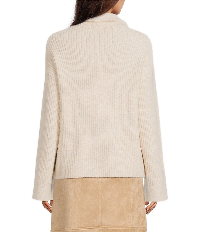Gibson & Latimer Wool Blend Knit Mock Quarter Zip Dropped Long Wide Sleeve Pullover Sweater
