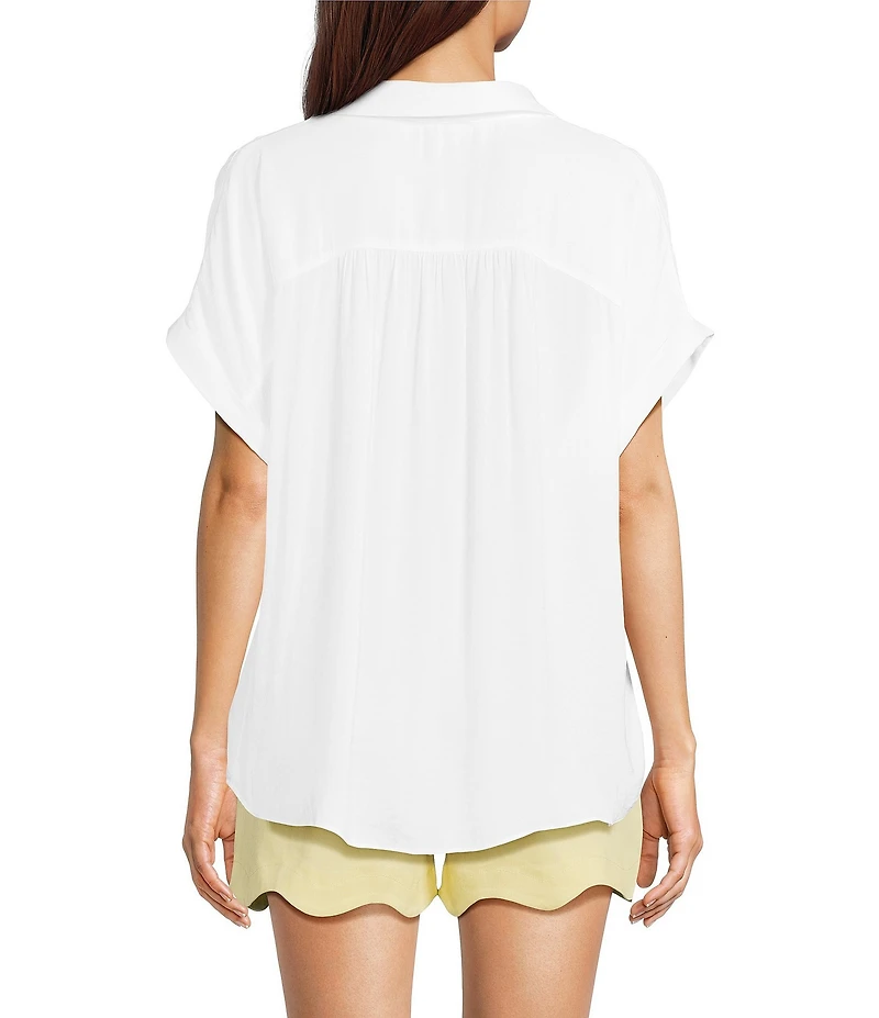 Gibson & Latimer Woven Collared V-Neck Cap Sleeve Hi-Low Top