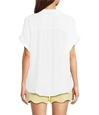 Gibson & Latimer Woven Collared V-Neck Cap Sleeve Hi-Low Top