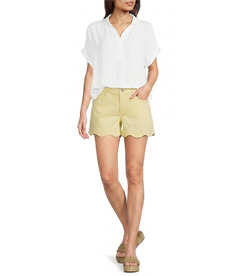 Gibson & Latimer Woven Collared V-Neck Cap Sleeve Hi-Low Top