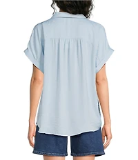 Gibson & Latimer Woven Collared V-Neck Cap Sleeve Hi-Low Top