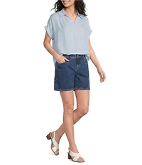 Gibson & Latimer Woven Collared V-Neck Cap Sleeve Hi-Low Top
