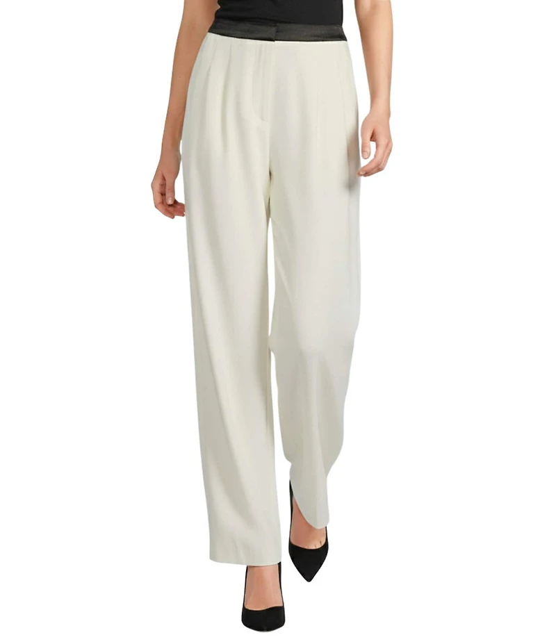 Gibson & Latimer Woven Contrast High Rise Pleated Wide Leg Coordinating Trousers