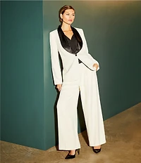 Gibson & Latimer Woven Contrast High Rise Pleated Wide Leg Coordinating Trousers