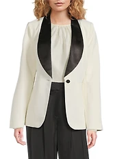 Gibson & Latimer Woven Contrast Lapel Long Sleeve Blazer
