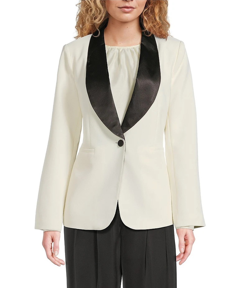 Gibson & Latimer Woven Contrast Lapel Long Sleeve Blazer