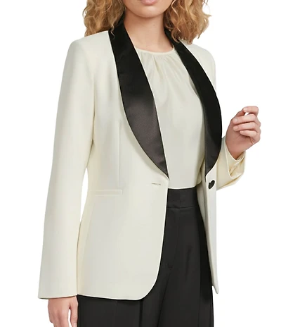 Gibson & Latimer Woven Contrast Lapel Long Sleeve Blazer