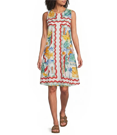 Gibson & Latimer Woven Cotton Crew Neckline Sleeveless Knee Length Shift Dress