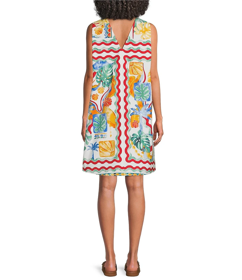 Gibson & Latimer Woven Cotton Crew Neckline Sleeveless Knee Length Shift Dress