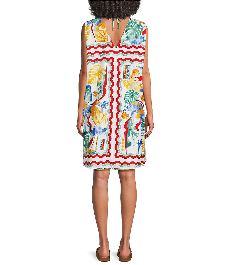 Gibson & Latimer Woven Cotton Crew Neckline Sleeveless Knee Length Shift Dress