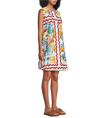 Gibson & Latimer Woven Cotton Crew Neckline Sleeveless Knee Length Shift Dress