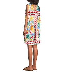 Gibson & Latimer Woven Cotton Crew Neckline Sleeveless Knee Length Shift Dress