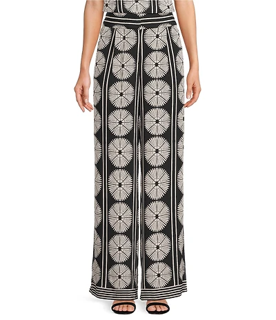 Gibson & Latimer Woven Fan Print High Rise Wide Leg Full Length Coordinating Pants