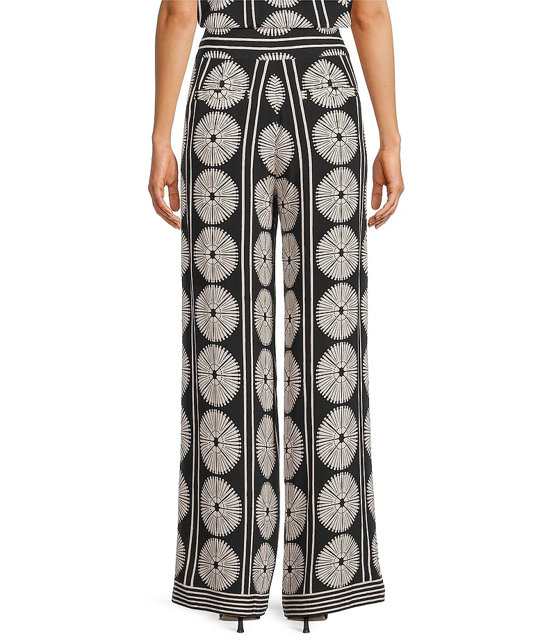 Gibson & Latimer Woven Fan Print High Rise Wide Leg Full Length Coordinating Pants