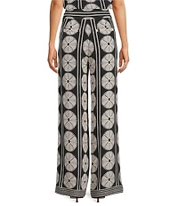 Gibson & Latimer Woven Fan Print High Rise Wide Leg Full Length Coordinating Pants