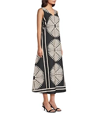 Gibson & Latimer Woven Fan Print V-Neck Sleeveless A-Line Flounce Maxi Dress