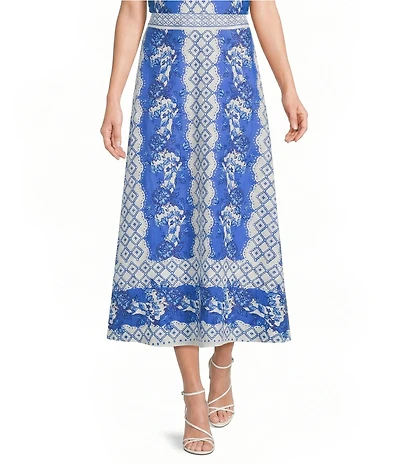 Gibson & Latimer Woven Floral Casablanca Print Mid Rise A-Line Flounce Midi Coordinating Skirt