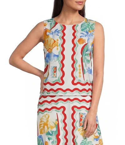 Gibson & Latimer Woven Floral Print Crew Neck Sleeveless Cropped Coordinating Top
