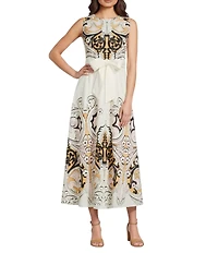 Gibson & Latimer Woven Floral Print Crew Neck Sleeveless Tie Waist A-Line Maxi Dress