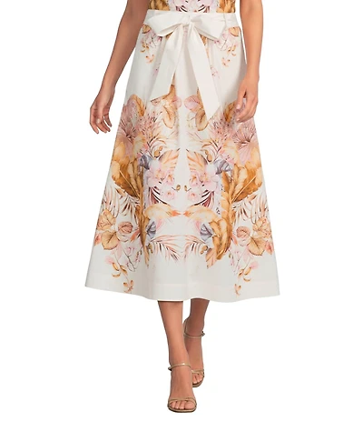 Gibson & Latimer Woven Floral Print High Rise A-Line Flounce Coordinating Maxi Skirt