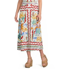 Gibson & Latimer Woven Capri Beach Print Mid Rise A-Line Flounce Midi Coordinating Skirt