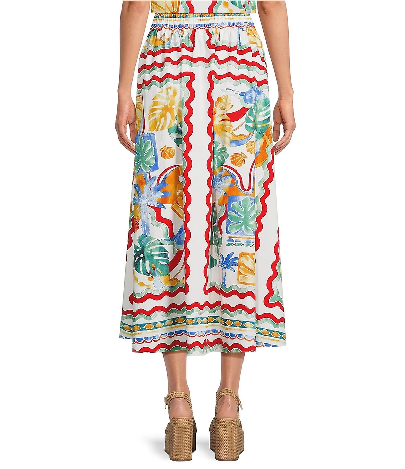 Gibson & Latimer Woven Capri Beach Print Mid Rise A-Line Flounce Midi Coordinating Skirt