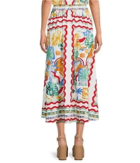 Gibson & Latimer Woven Capri Beach Print Mid Rise A-Line Flounce Midi Coordinating Skirt